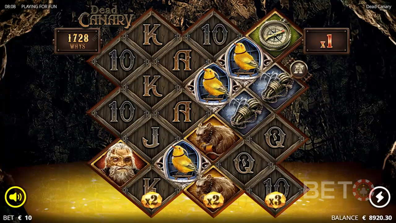Tre Canary Scatter-symboler utløser gratisspinn i Dead Canary-spilleautomaten.