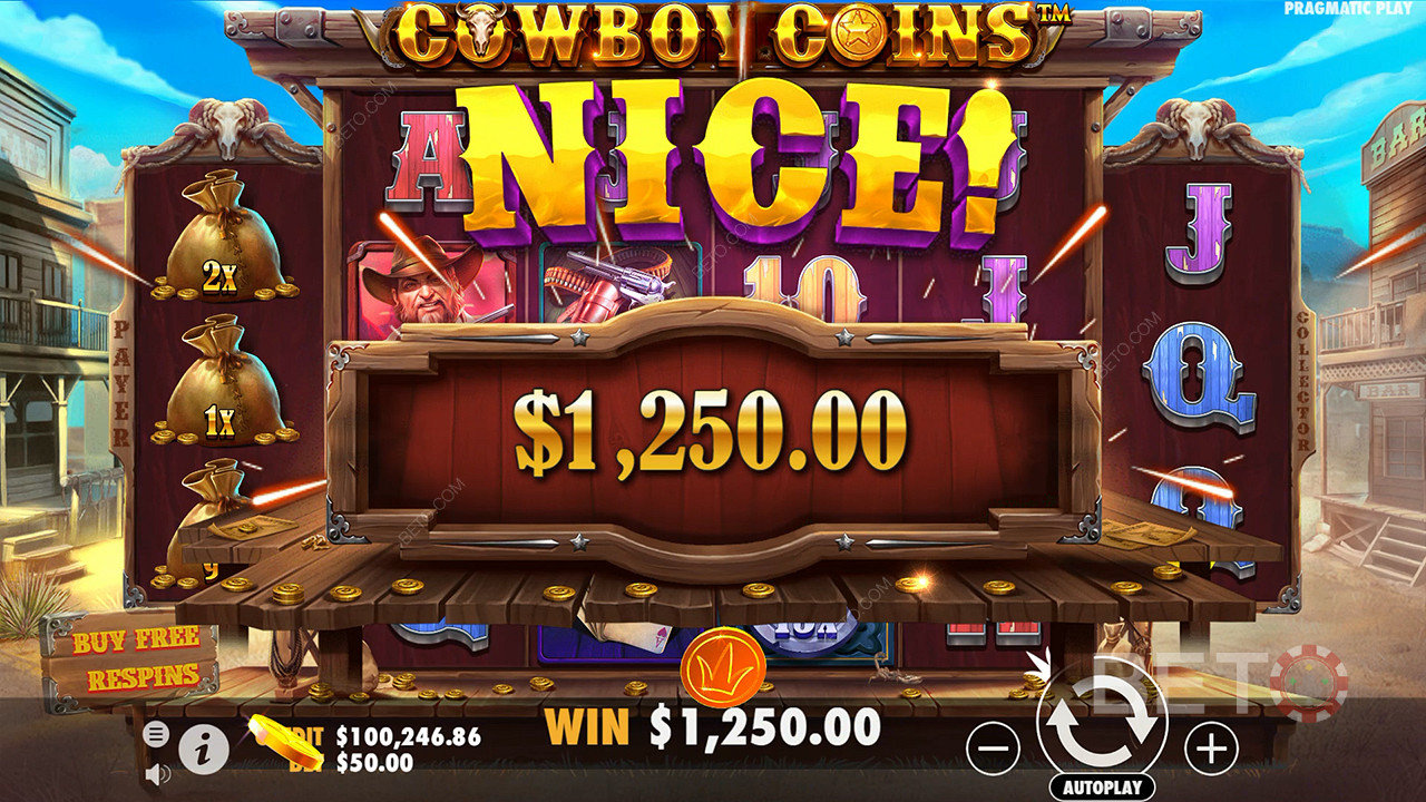 Vinn 30 000 ganger innsatsen din i Cowboy Coins Video Slot!
