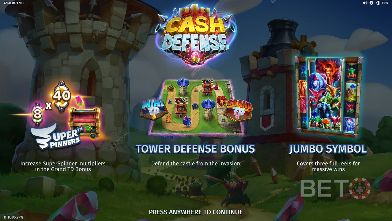 Vinn 20 000 ganger innsatsen din i Cash Defense-spilleautomaten!