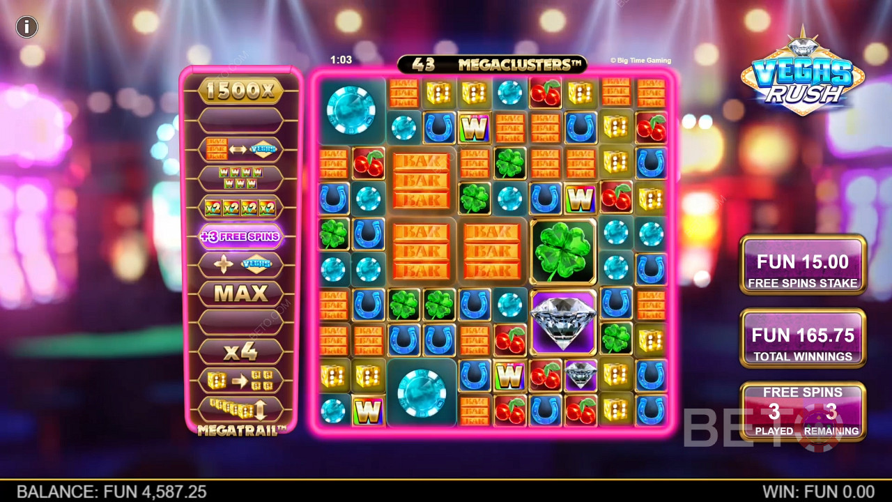 Free Spins tilbyr en forbedret Megatrail i spilleautomaten Vegas Rush