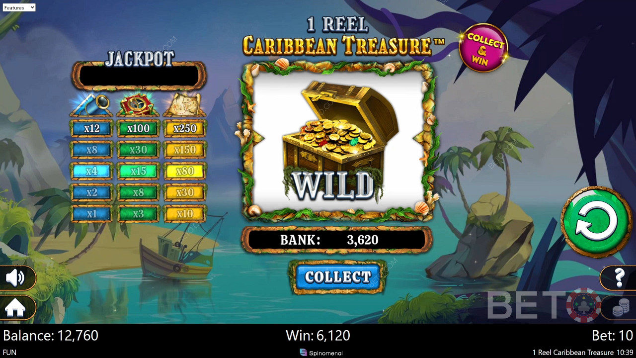 1 Reel Caribbean Treasure Spill Gratis