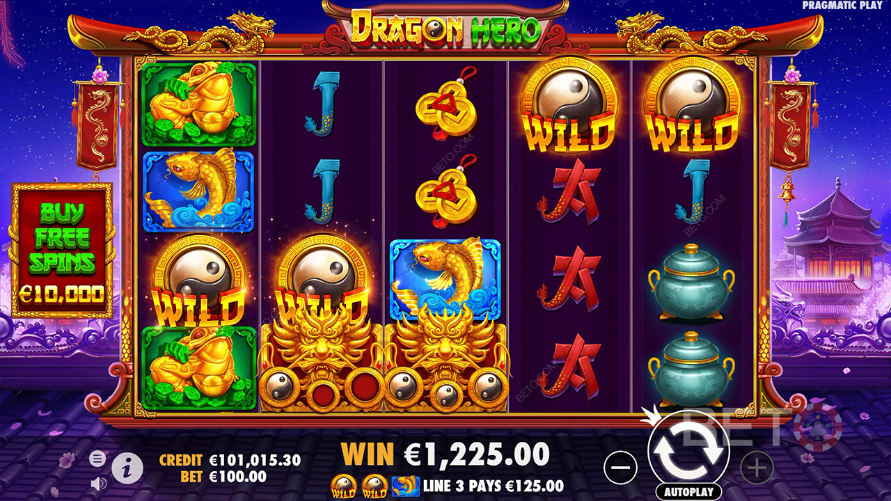 Få glede av flere Super Wild-symboler og vanlige Wild-symboler i spilleautomaten Dragon Hero.