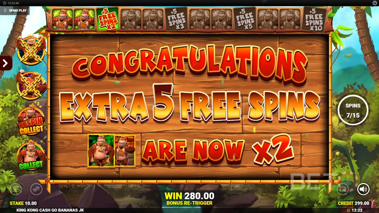 Vinn 50 000 ganger innsatsen din i spilleautomaten King Kong Cash Go Bananas!