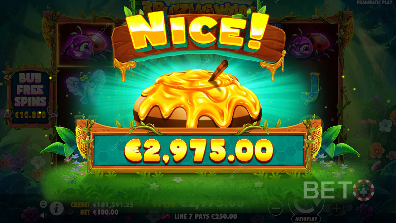 Vinn 5 000 ganger innsatsen din i spilleautomaten 3 Buzzing Wilds Online!