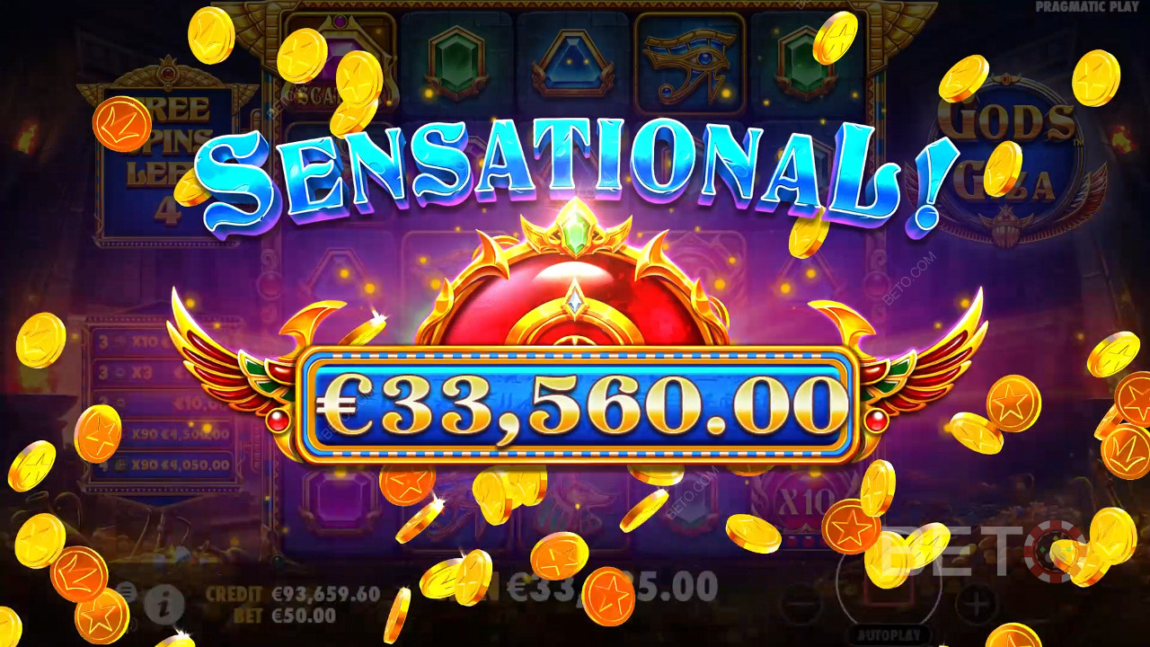 Vinn 5000 ganger innsatsen din i spilleautomaten Gods of Giza!