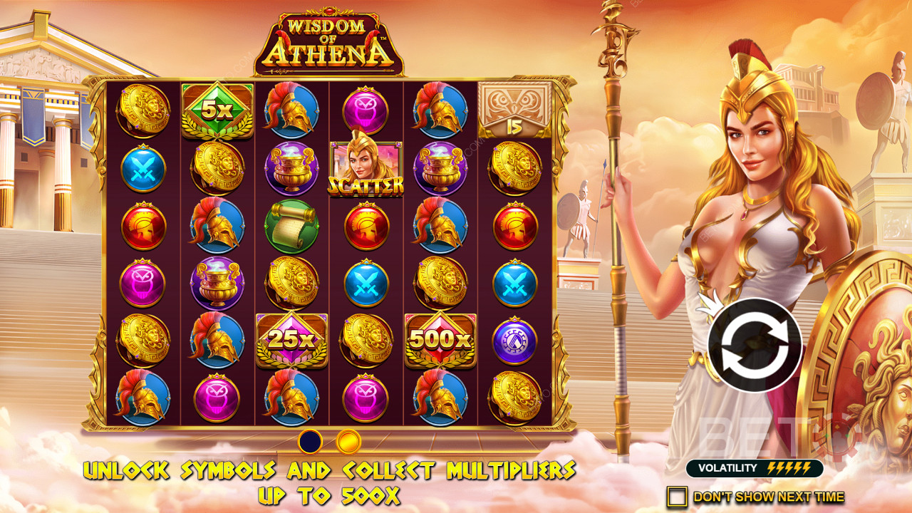 Massive multiplikatorer er å finne i spilleautomaten Wisdom of Athena.
