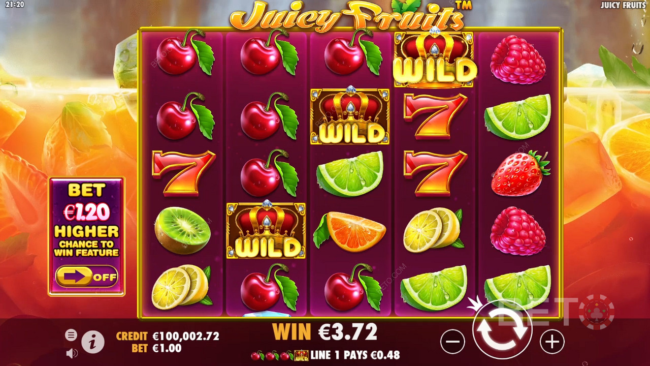 Wild-symbolet spiller den viktigste rollen i Juicy Fruits-spilleautomaten.