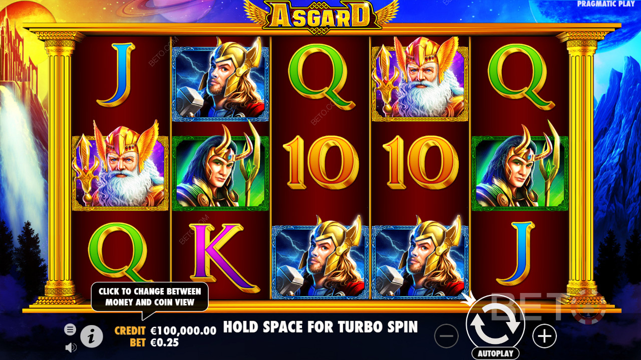 Gudene i Asgard-spilleautomaten ligner på karakterene i populære filmer.