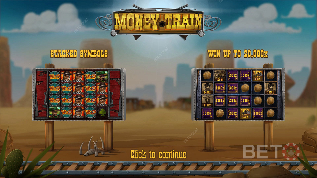 Kos deg med å jakte på en maksgevinst på 20 000 ganger innsatsen din i Money Train online spilleautomat