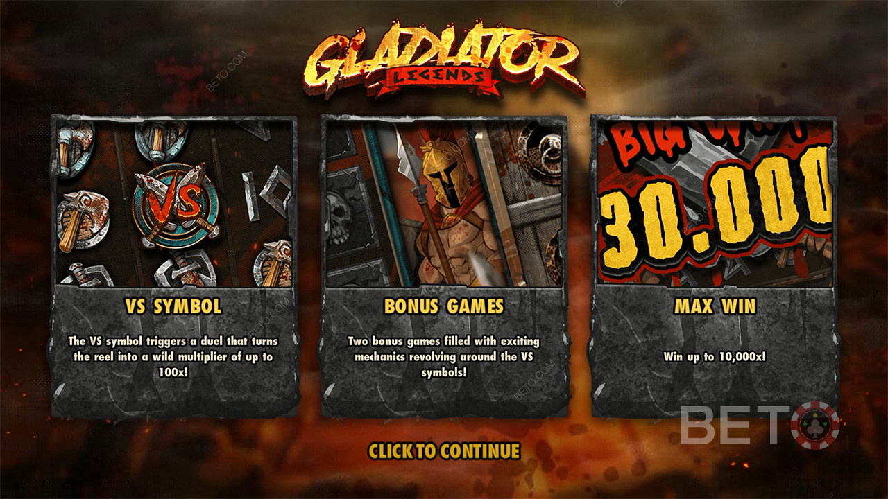 Vinn opptil 10 000 ganger innsatsen din i spilleautomaten Gladiator Legends