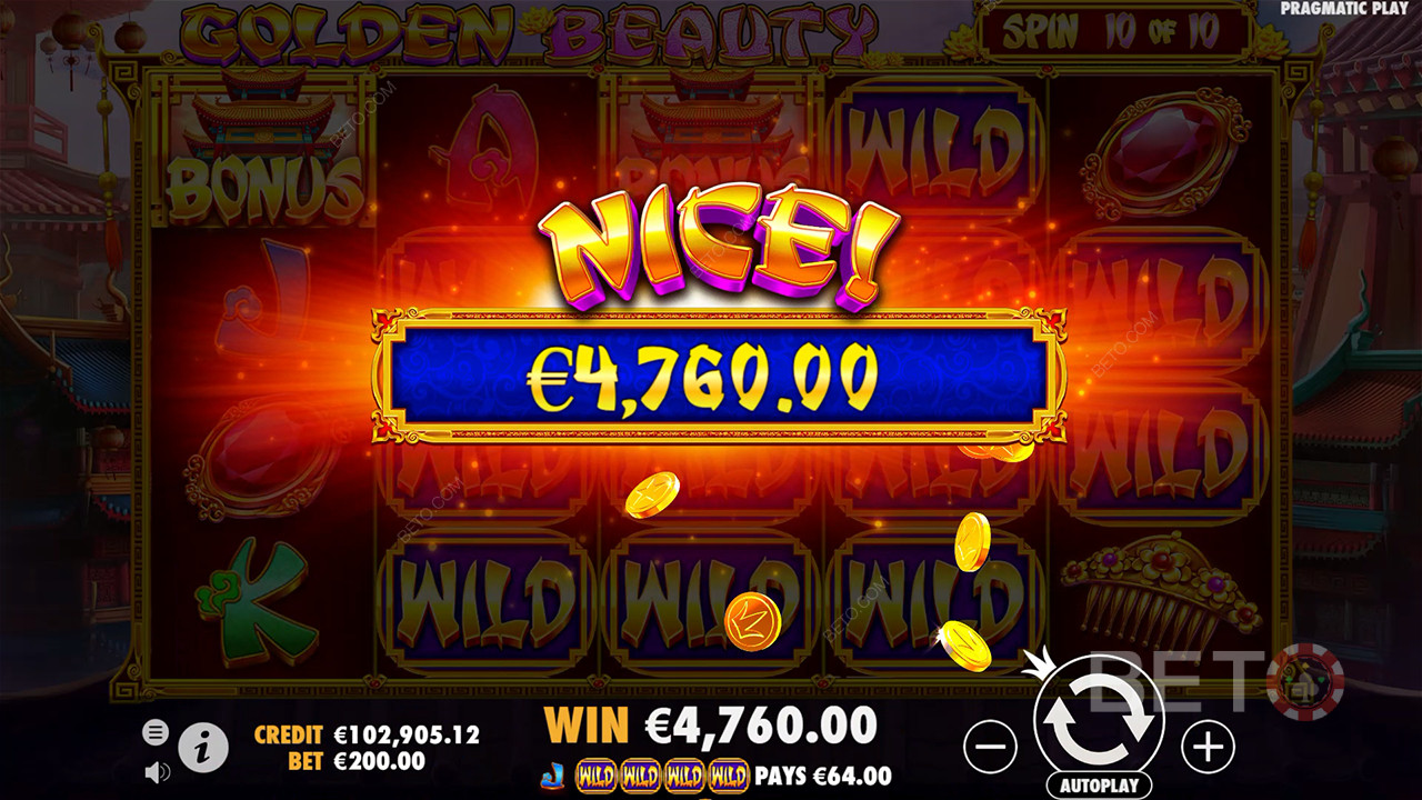 Vinn 210x innsatsen din i Golden Beauty Online Slot!