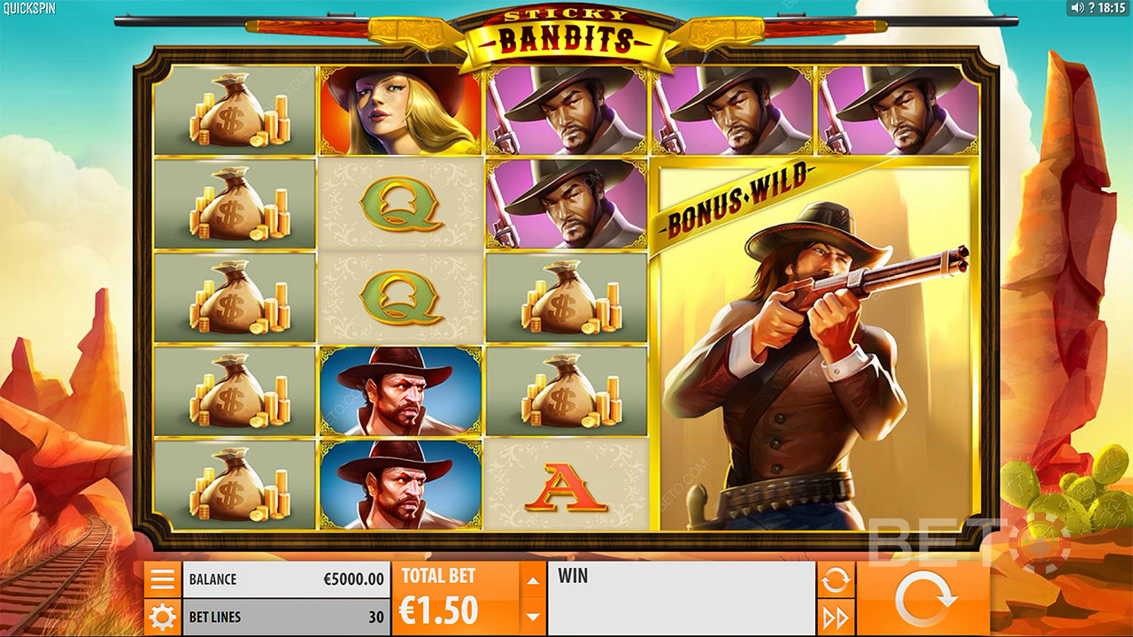 Hold utkikk etter Massive Wilds i Sticky Bandits online spilleautomat