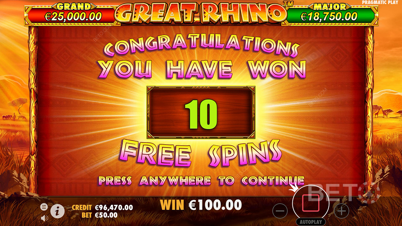 Vinn 500x innsatsen din i Great Rhino Online Slot!