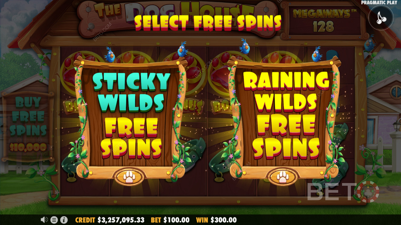 To gratisspinn-modus tilgjengelig - En Sticky Wilds-gratisspinn- eller Raining Wilds-gratisspinn-funksjon