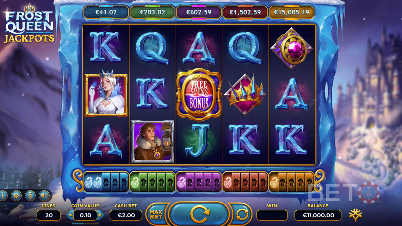 Frost Queen Jackpots spilleautomat med mange bonusfunksjoner og 5 jackpotter!