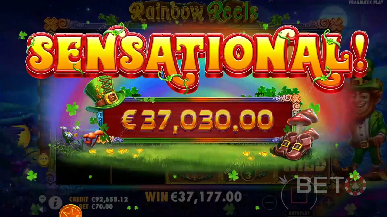 Vinn 5 000 ganger innsatsen din i Rainbow Reels spilleautomat på nett!