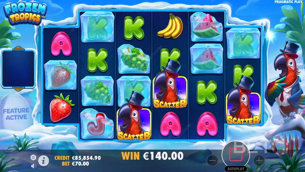 3 Scatter-symboler er nok til å utløse gratisspinn i Frozen Tropics online spilleautomat.