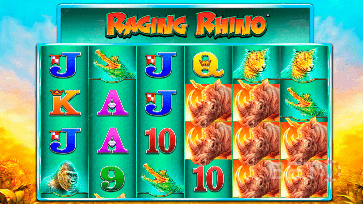 Raging Rhino fra Williams Interac ( WMS ) - gir deg opptil 46 656 måter å vinne på!