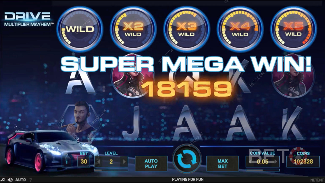 Bonusfunksjoner som Multiplier Wild gir deg en sjanse til å vinne SUPER MEGA