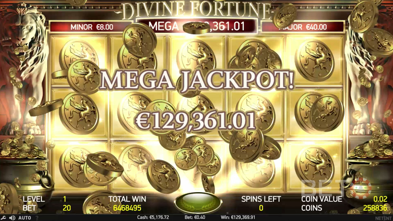 Å treffe Mega Jackpot er hovedattraksjonen til Divine Fortune