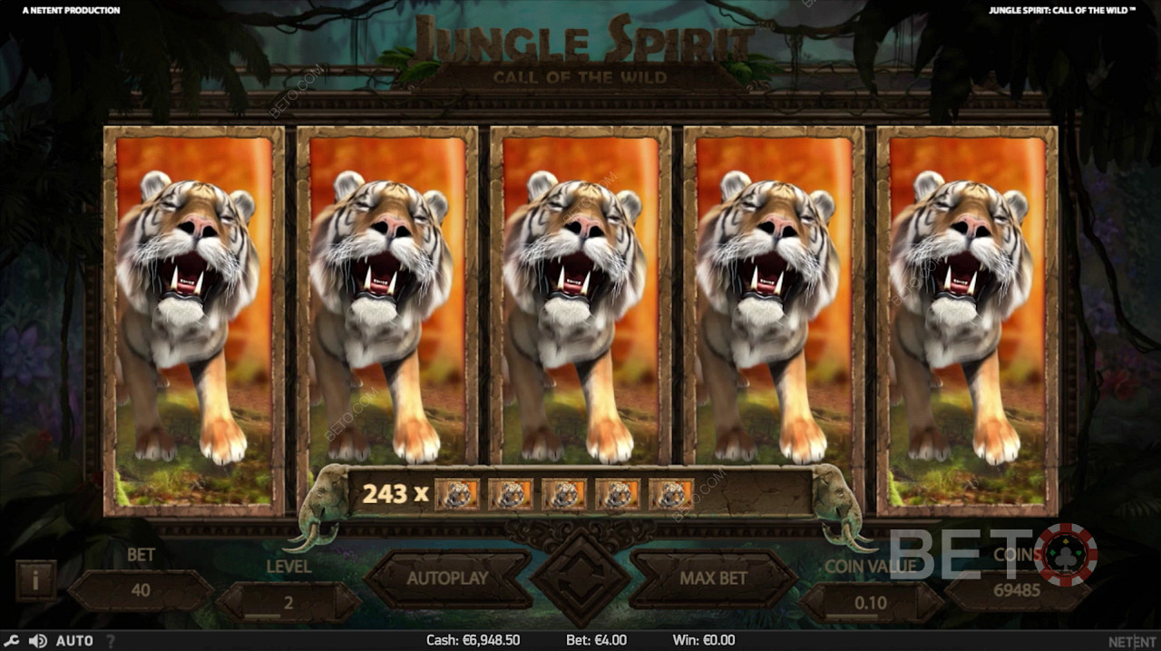 Toppgevinst under gratisspinn i Jungle Spirit: Call of the Wild