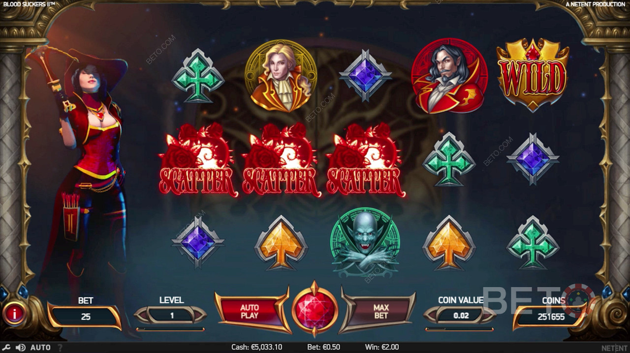 3 scatter-symboler utløser bonusrunden i Blood Suckers 2