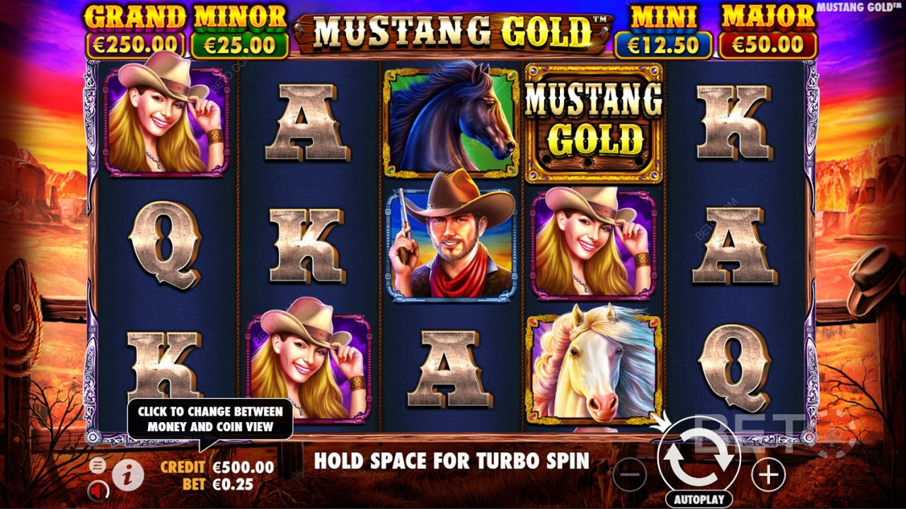 Wild-symbolet i Mustang Gold Online Slot er spillets logo.