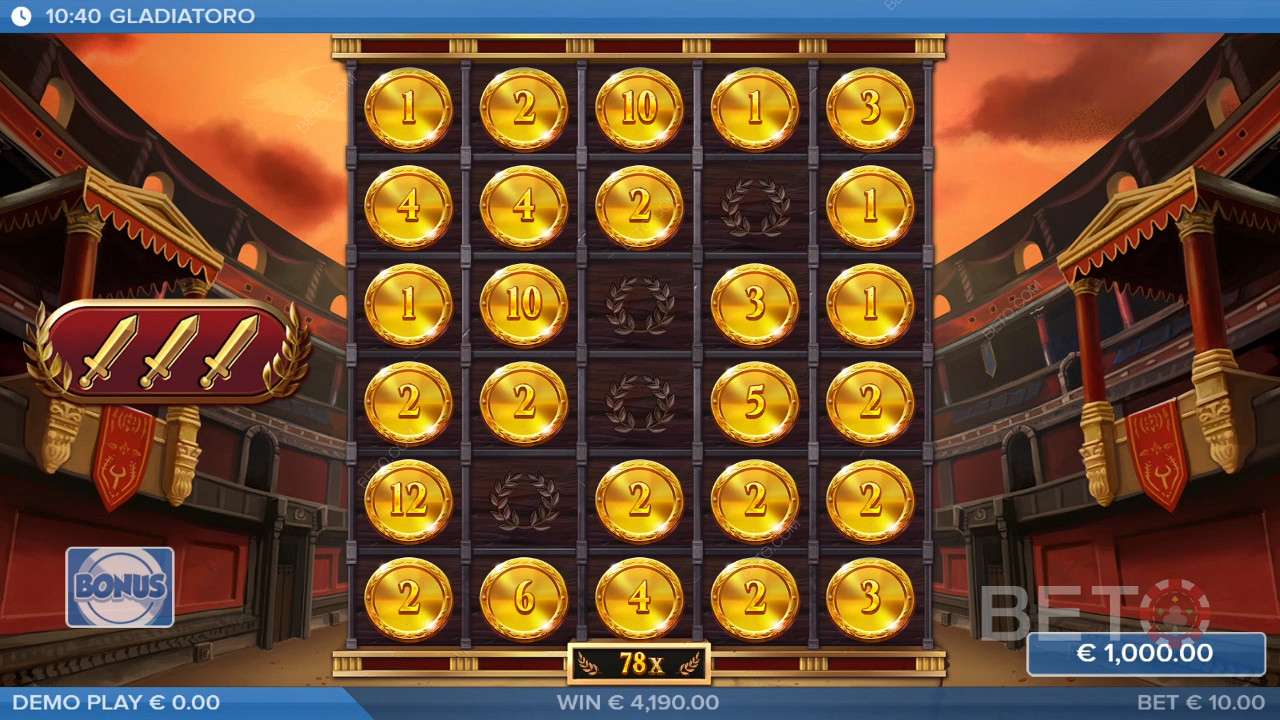 Vinn 10 000 ganger innsatsen din i Gladiatoro-spilleautomaten!