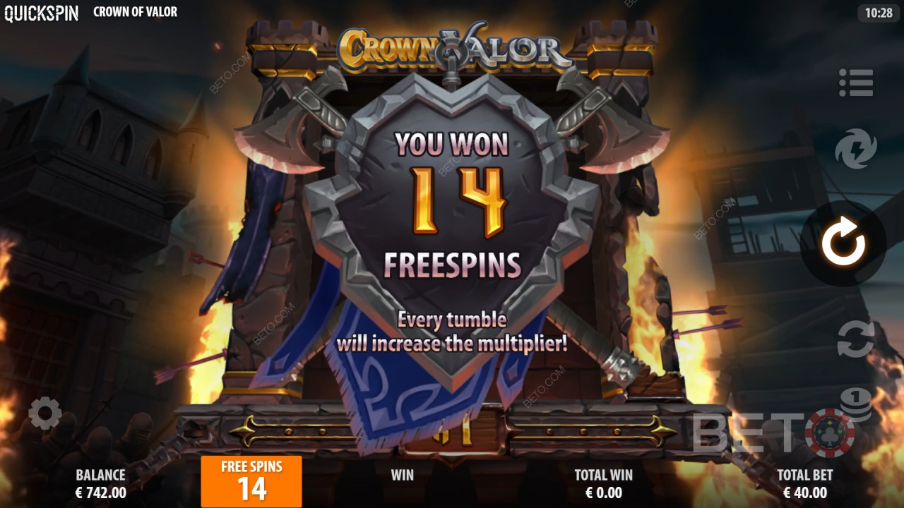 Vinn 15 619x innsatsen din i Crown of Valor Video Slot!