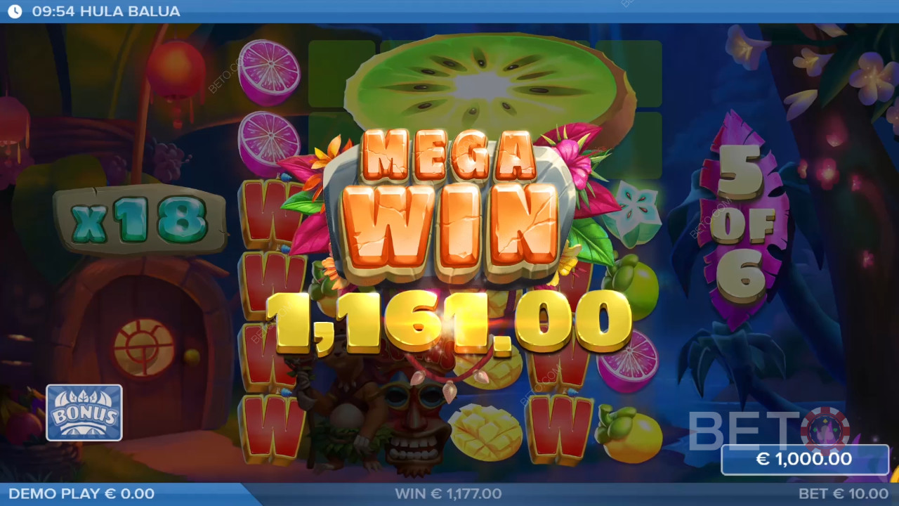 Vinn 25 000 ganger innsatsen din i Hula Balua spilleautomat på nett!
