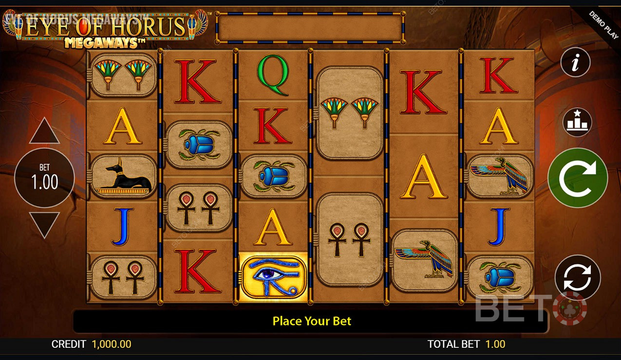Det er totalt 15 625 vinnende måter i Eye of Horus Megaways Online Slot