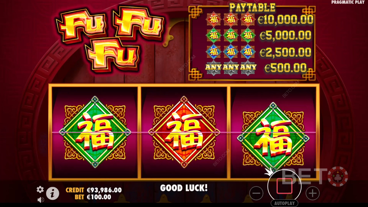 Vinn 100 ganger innsatsen din i Fu Fu Fu Fu-spilleautomaten!