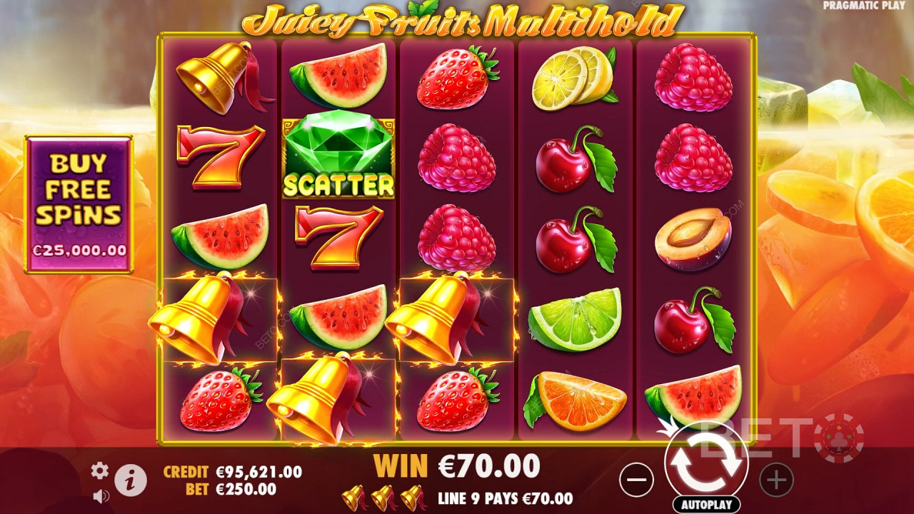 Vinn 8 000 ganger innsatsen din i Juicy Fruits Multihold Online Slot!