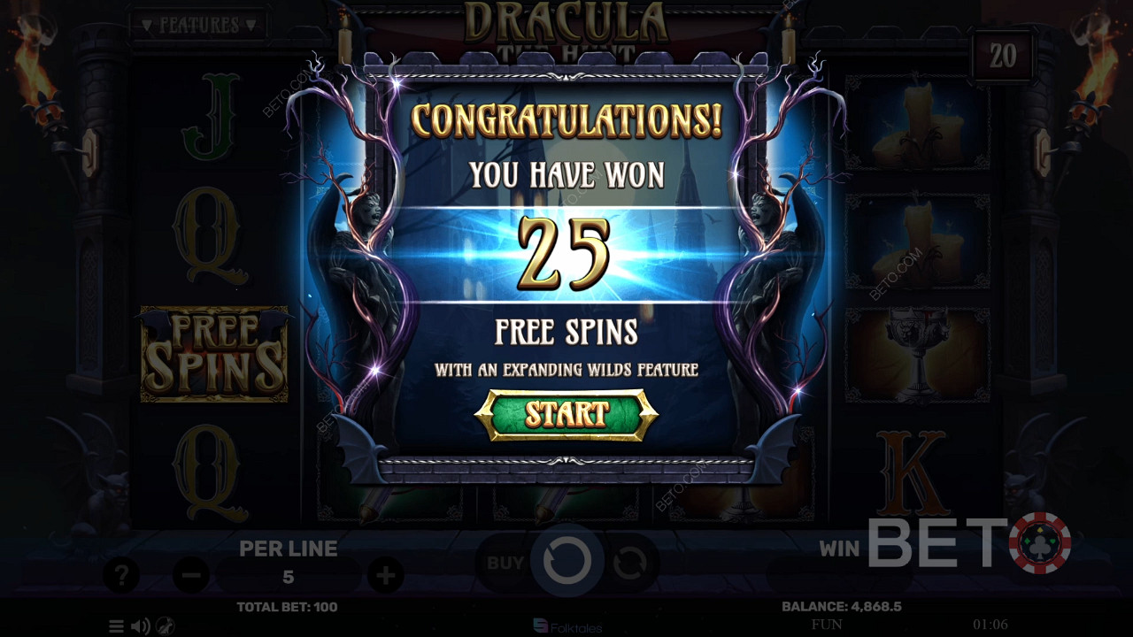 Vinn 3 000 ganger innsatsen din i spilleautomaten Dracula The Hunt!