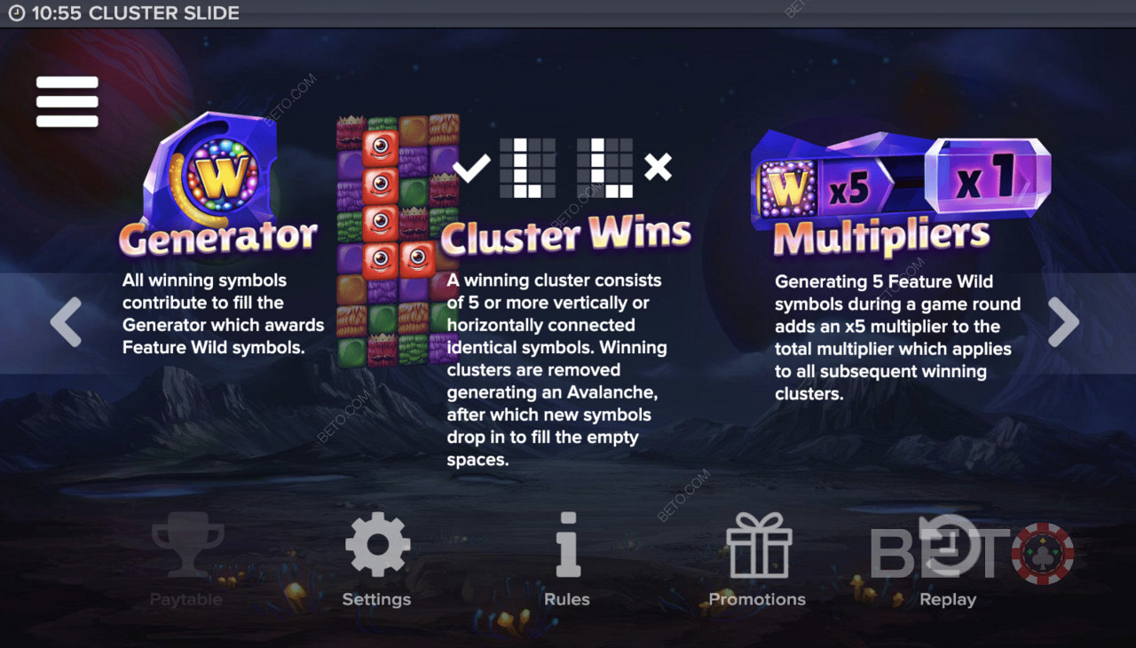 Generator, Cluster Wins og Multiplikator i Cluster Slide