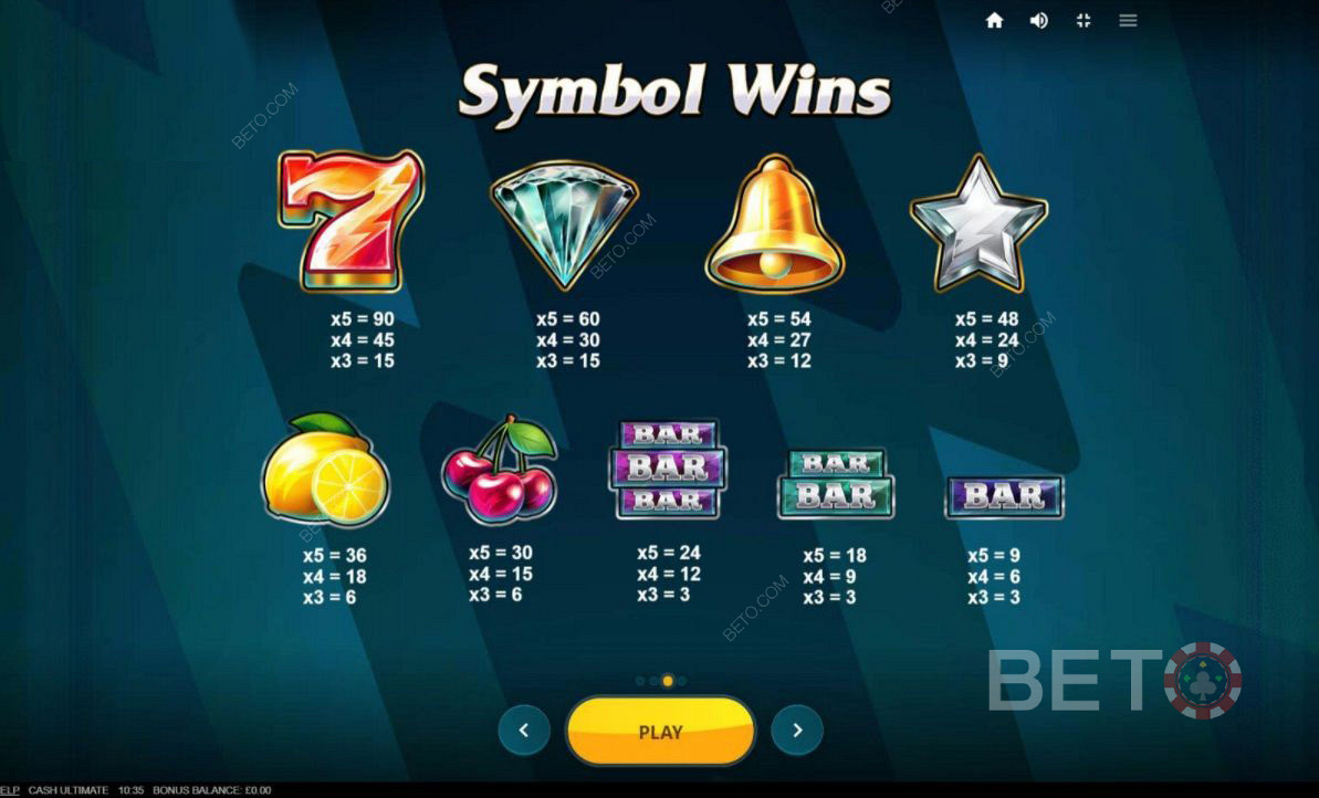 Ulike symbolkombinasjoner i Cash Ultimate