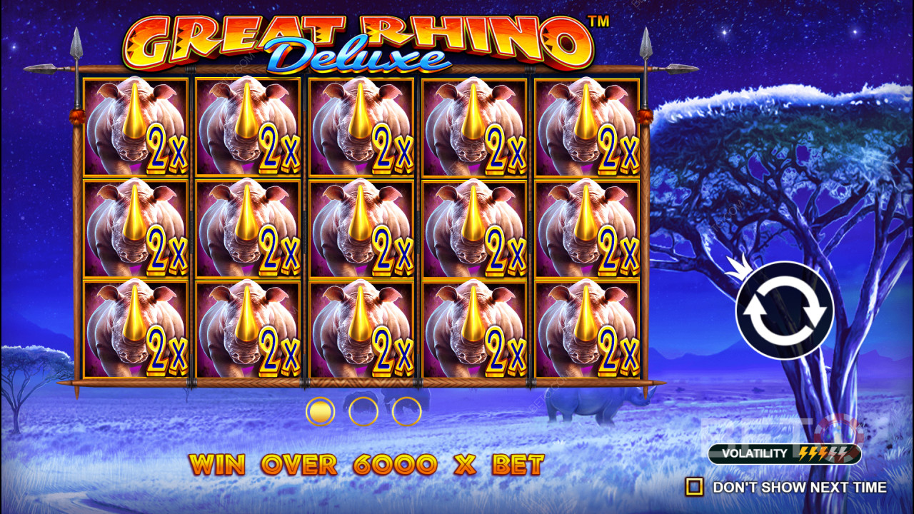 Vinn 6 242x innsatsen din i Great Rhino Deluxe-spilleautomaten!
