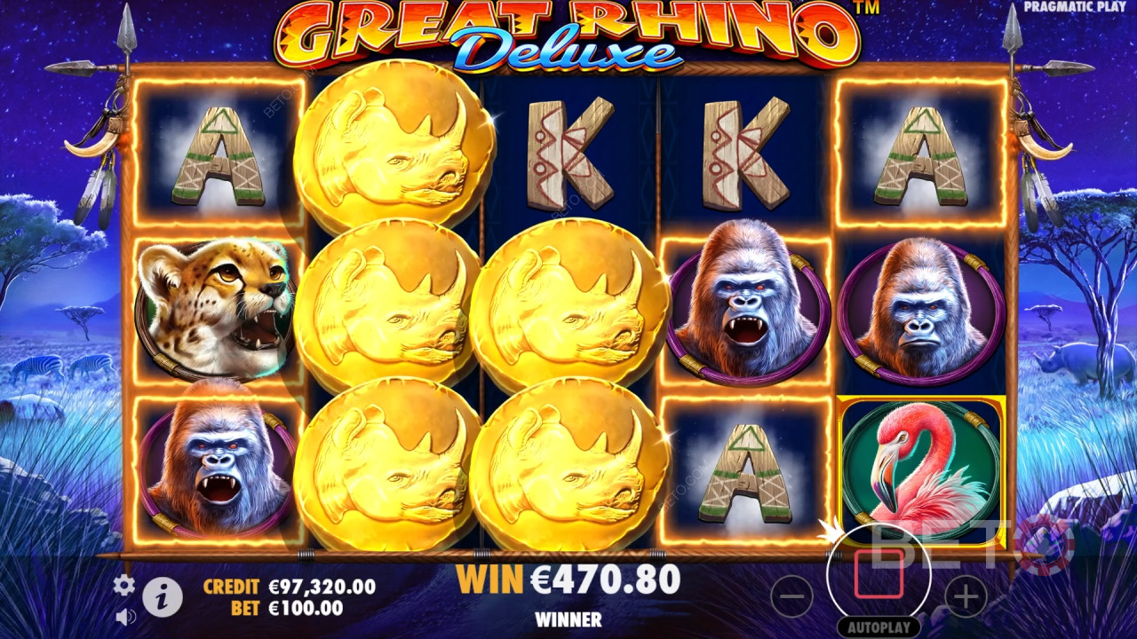 Bonusfunksjoner forklart i Great Rhino Deluxe av Pragmatic Play