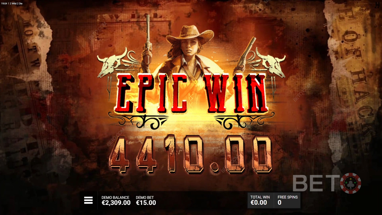 Vinn 15 000 ganger innsatsen din i spilleautomaten 2 Wild 2 Die!