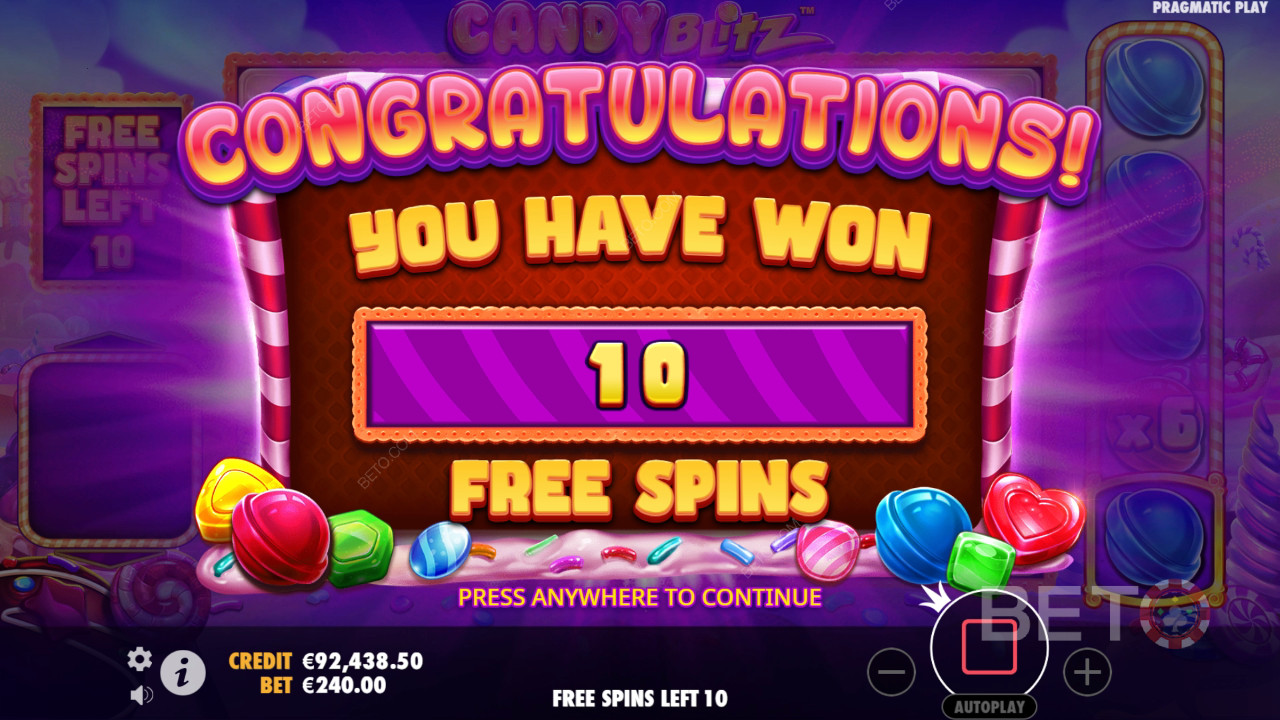 Vinn 10 000 ganger innsatsen din i Candy Blitz-spilleautomaten!