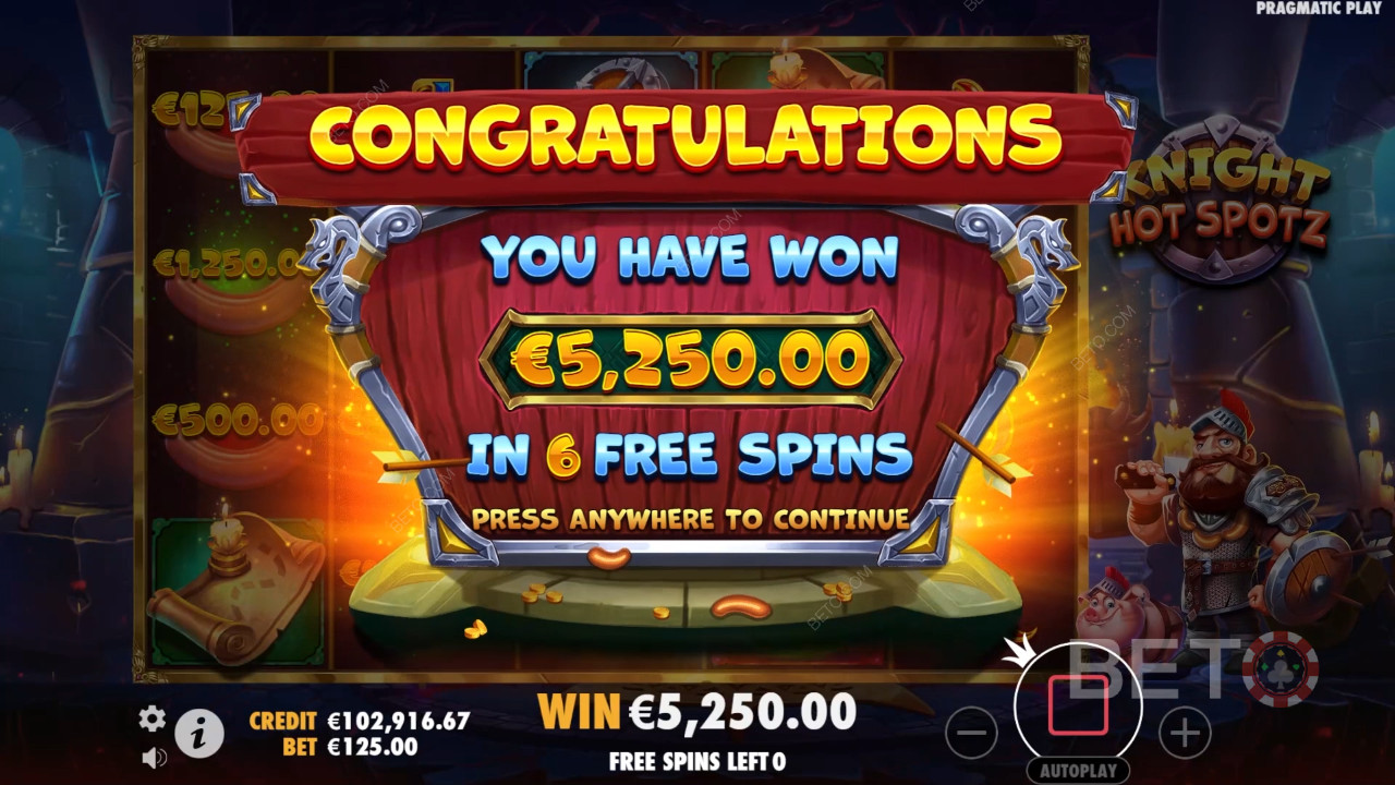Vinn 2000 ganger innsatsen din i Knight Hot Spotz online spilleautomat!