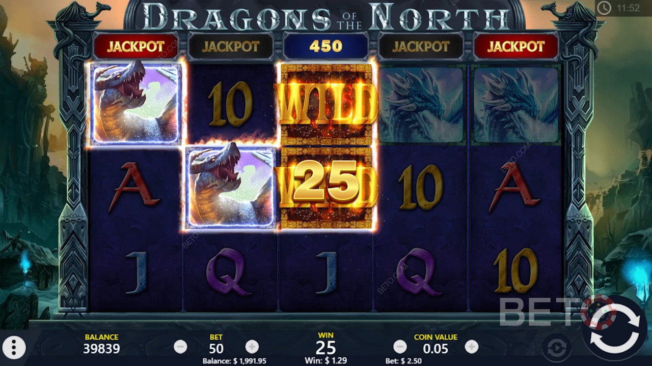 Wild-symboler hjelper deg med å skape flere gevinster i Dragons of the North spilleautomaten på nett