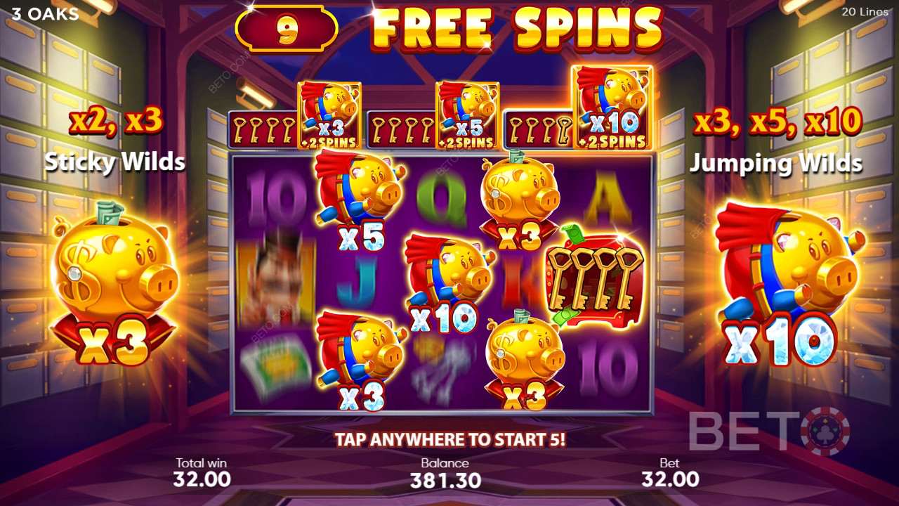 Bonusfunksjoner forklart i Super Sticky Piggy av 3 Oaks Gaming