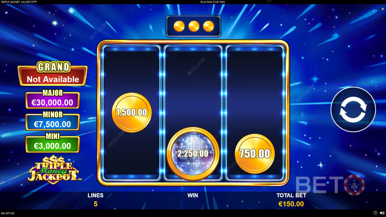 Vinn 1 334 ganger innsatsen din i Triple Money Jackpot-spilleautomaten!