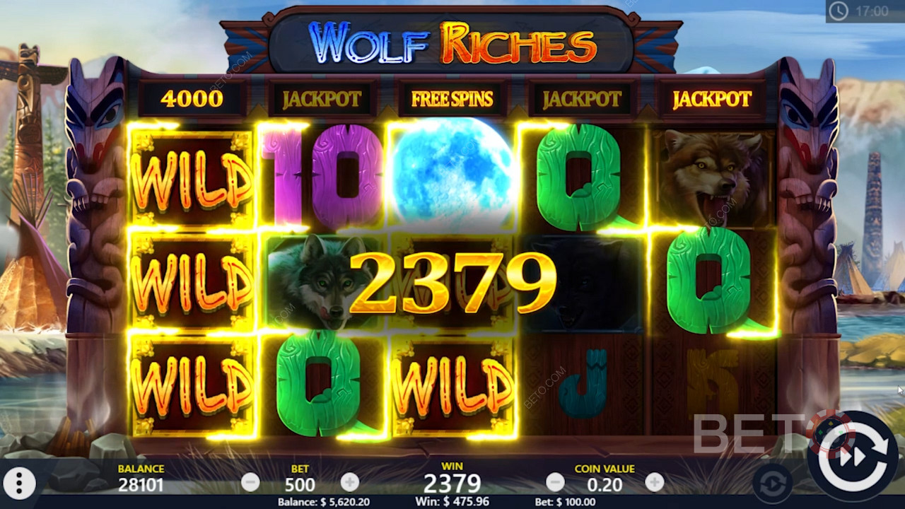 Gratisspinn og Wild-gevinster i Wolf Riches online spilleautomat