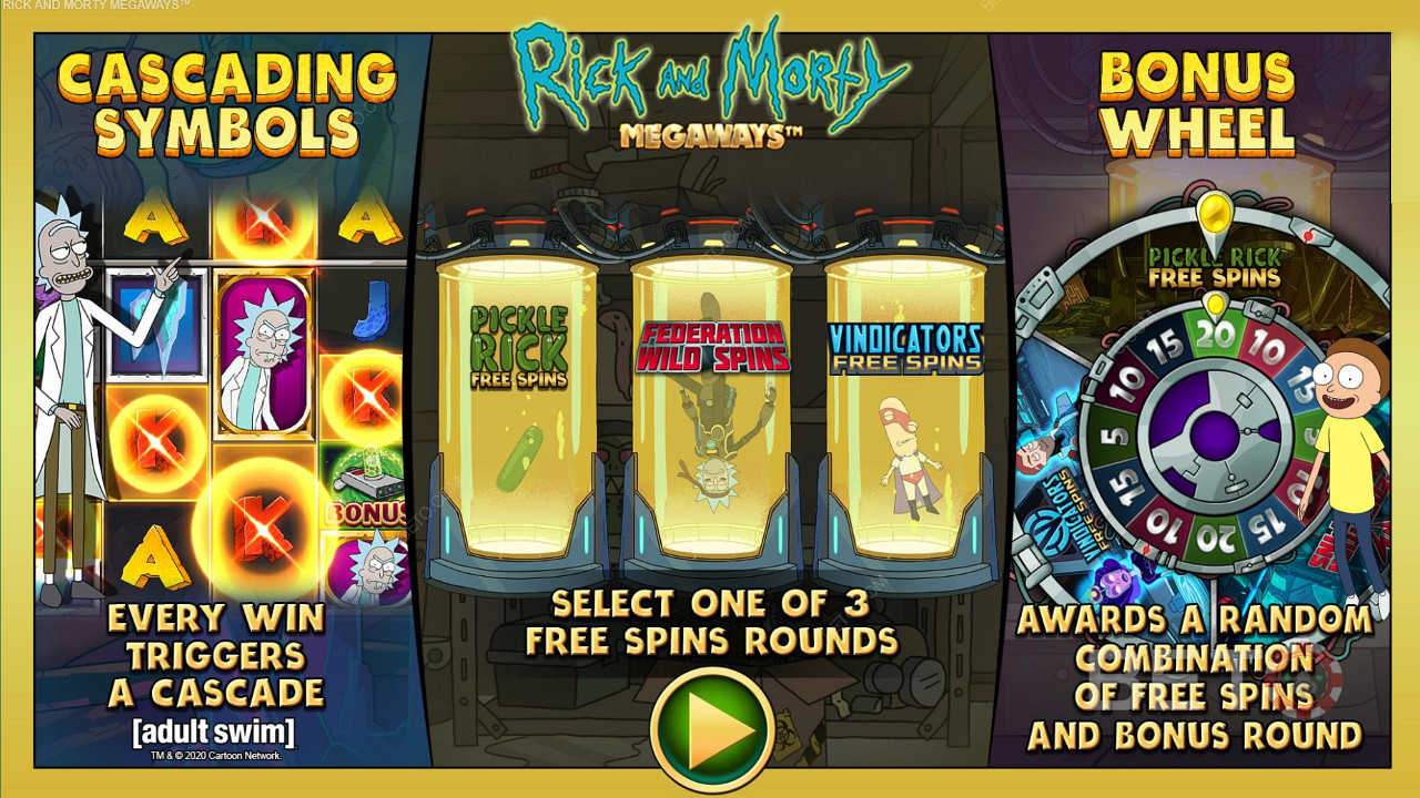 Nyt tre forskjellige typer gratisspinn i spilleautomaten Rick and Morty Megaways