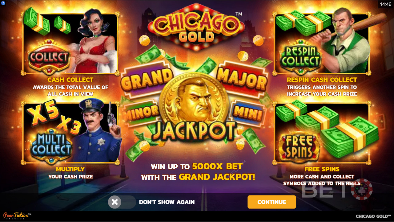 Nyt Collect-funksjoner, jackpotter og gratisspinn i spilleautomaten Chicago Gold