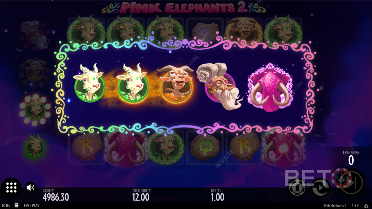 Kule symboler oppgraderingsbonus i Pink Elephants 2