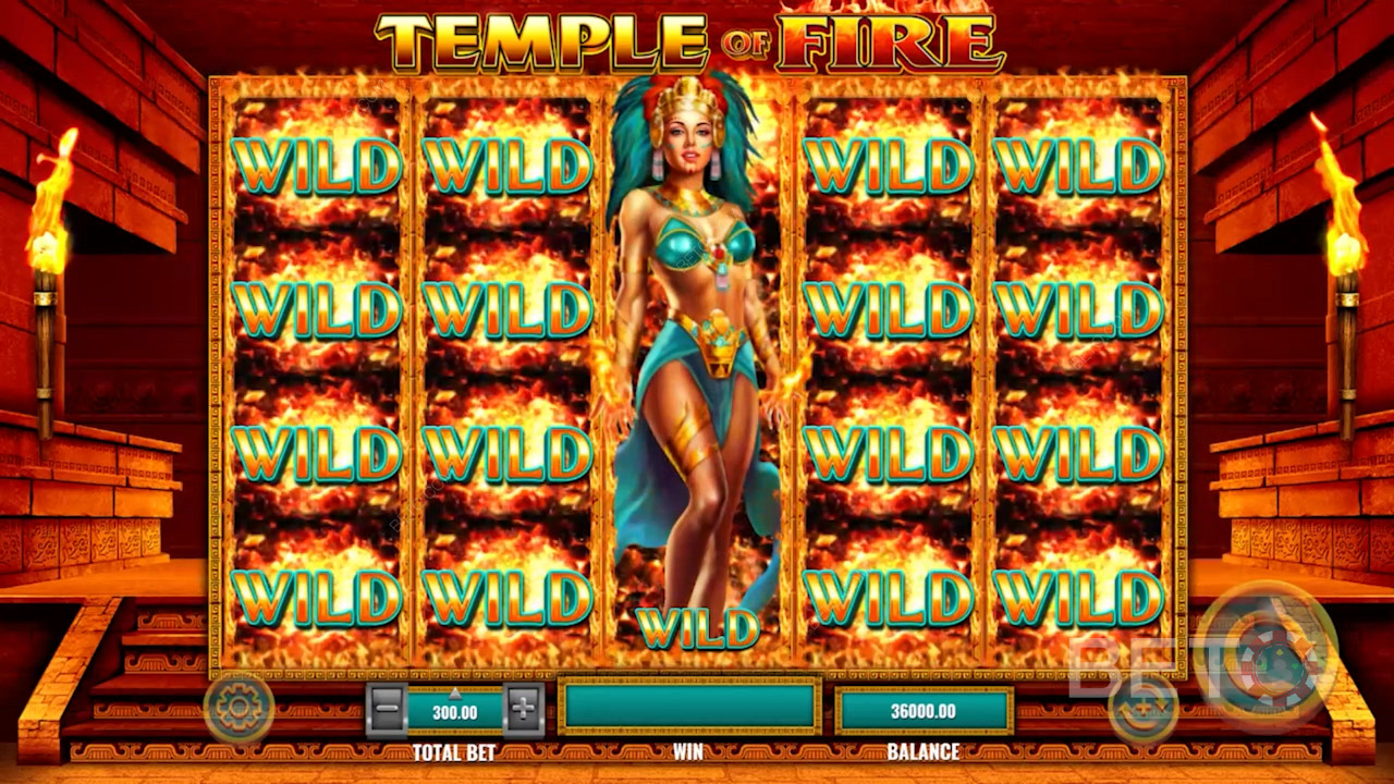 Kraften til den ekspanderende Wild in Temple of Fire -videoautomaten