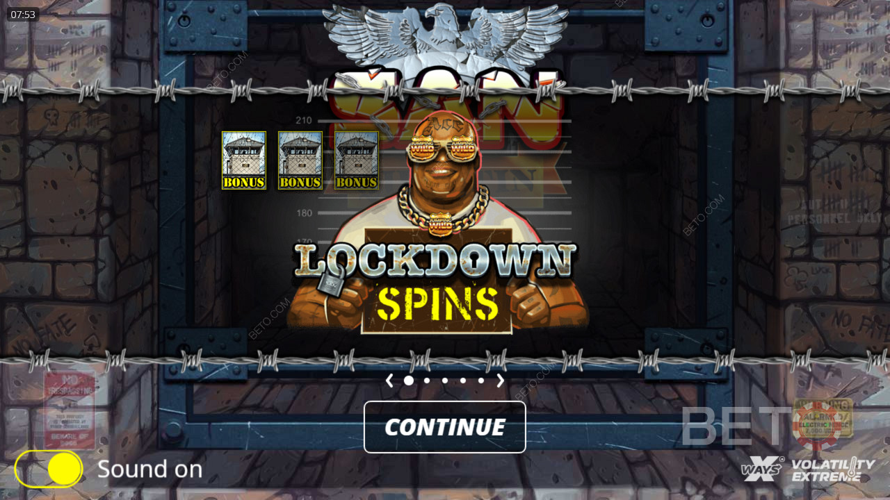 Utløs gratisspinn ved å lande 3 bonussymboler i San Quentin xWays-sporet